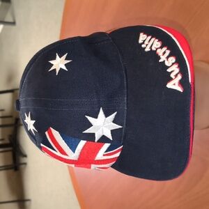 Vtg Australian Flag Embroidered Stars Letters Strap-on Hat Cap